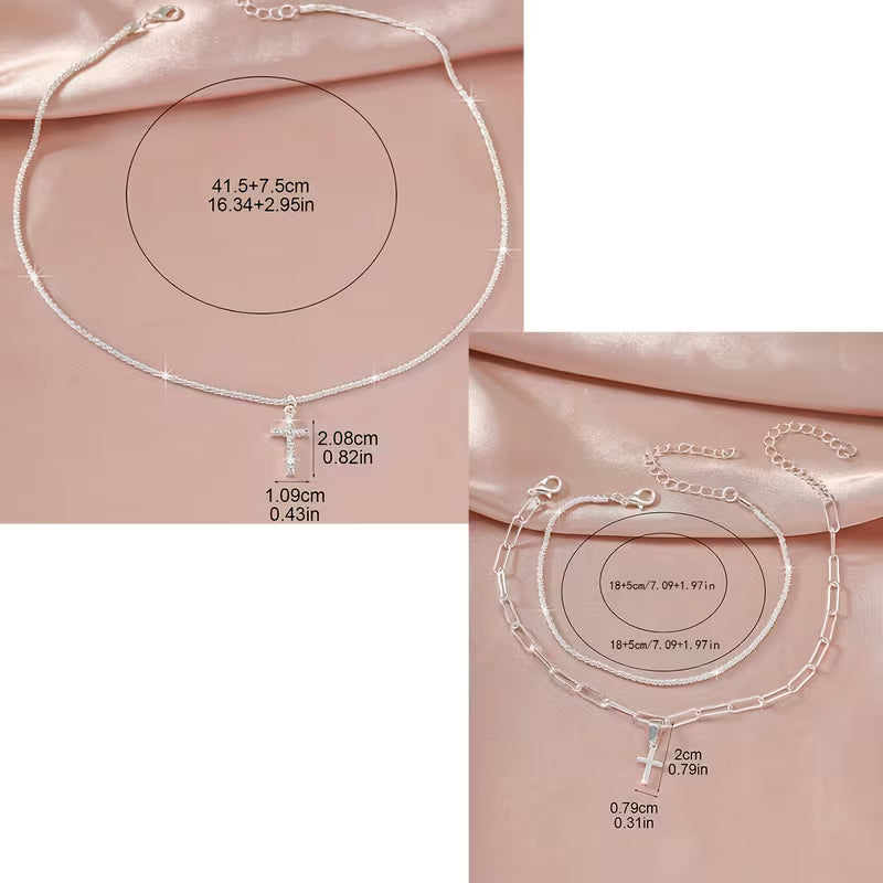 Zirconia 3in1 Set Cross Pendant Necklace