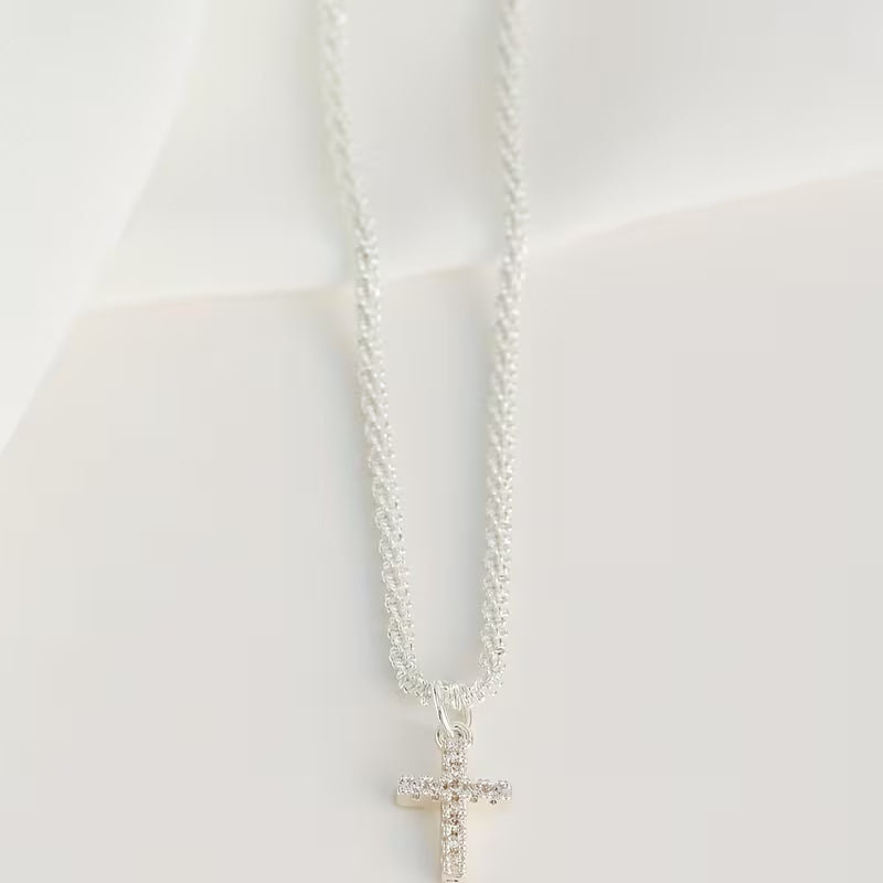 Zirconia Double Cross Pendant Necklace
