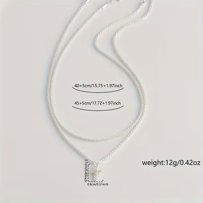 Zirconia Double Cross Pendant Necklace