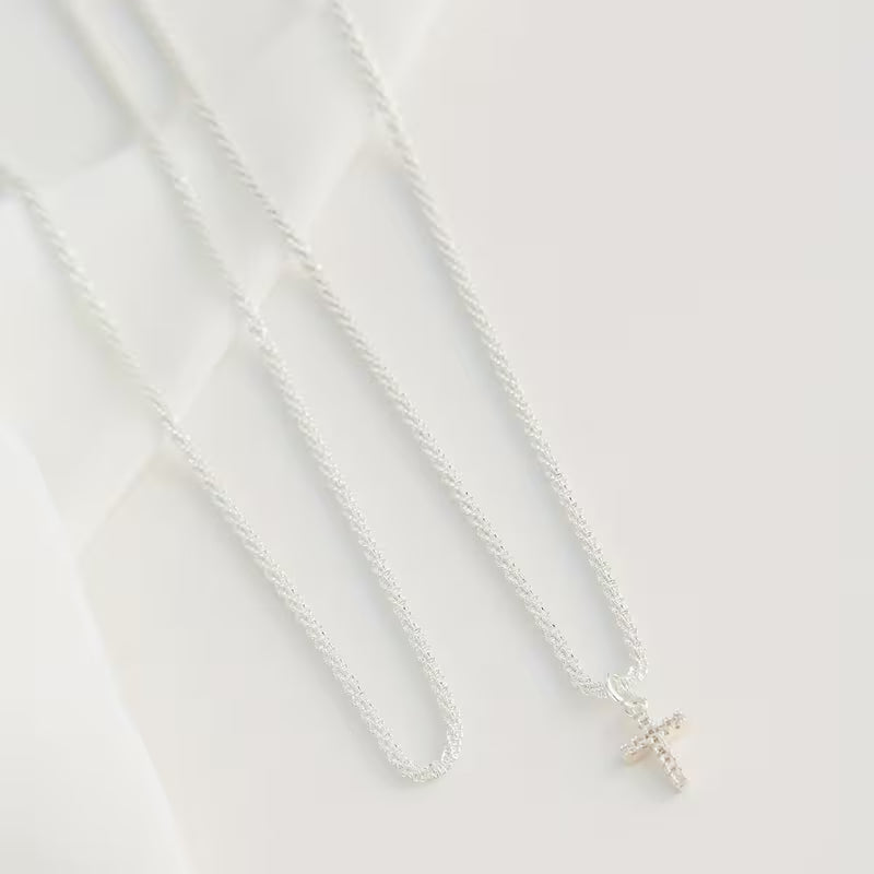 Zirconia Double Cross Pendant Necklace