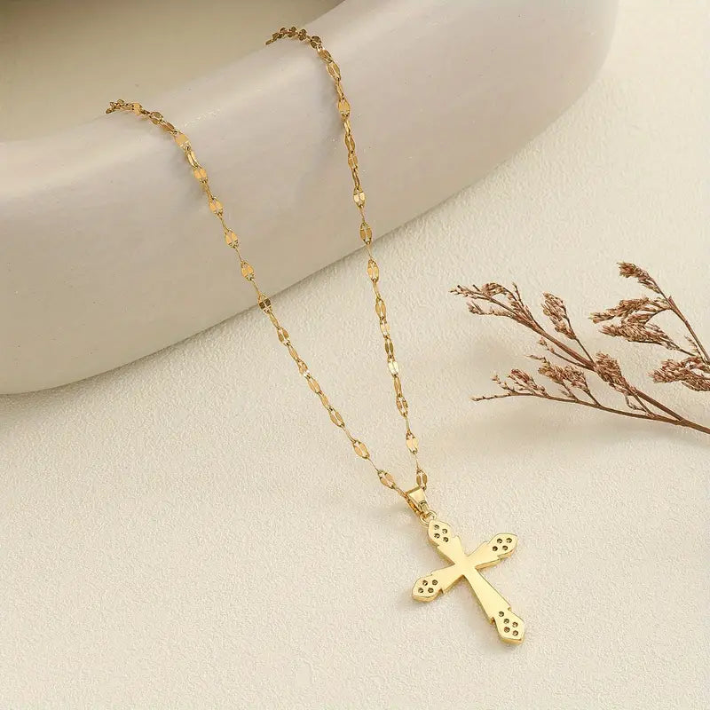 Luxury Stainless Steel Cross with Zirconia