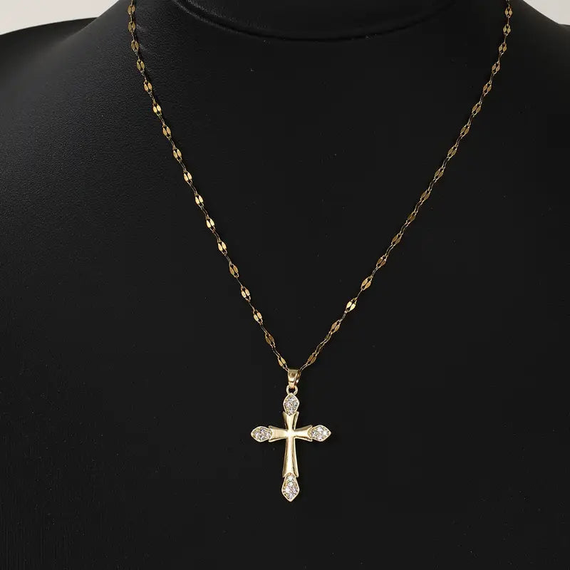 Luxury Stainless Steel Cross with Zirconia