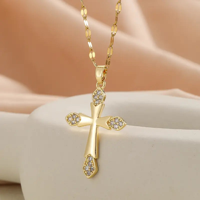 Luxury Stainless Steel Cross with Zirconia