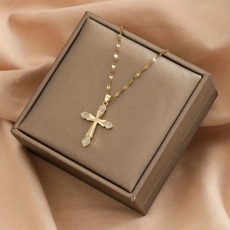Luxury Stainless Steel Cross with Zirconia
