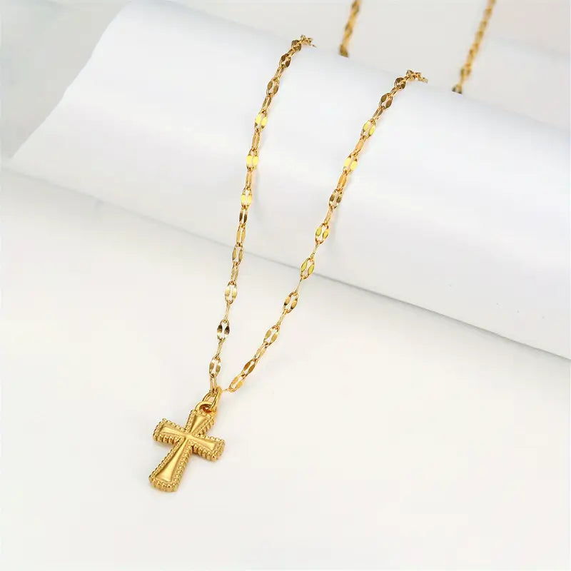 18K Golden Plated Simple Cross Pendant Necklace