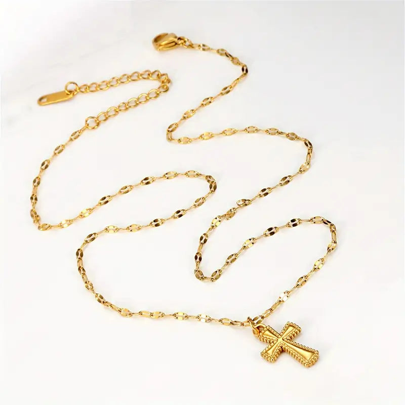 18K Golden Plated Simple Cross Pendant Necklace