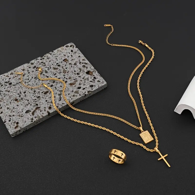 18k Gold Plated 3in1 Cross Set