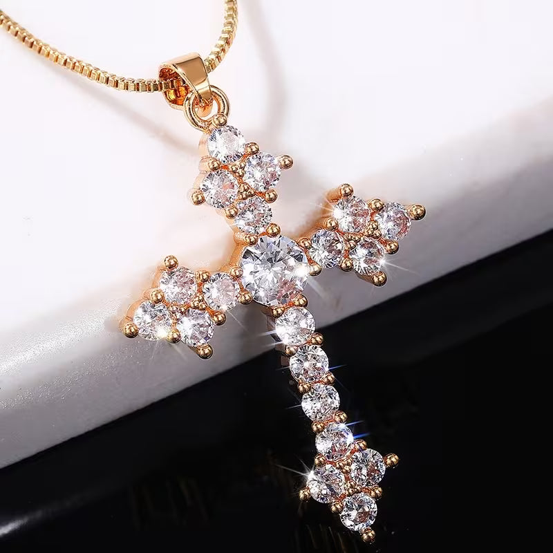 Zirconia Golden Toned Cross