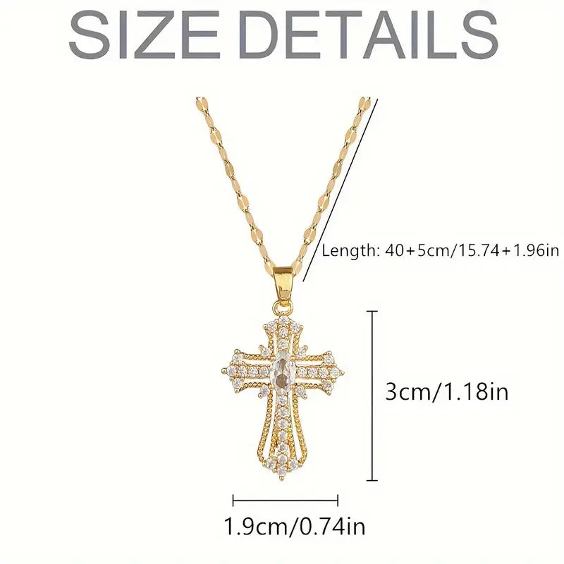 Cross Sparkling Cubic Zirconia Copper Pendant Necklace