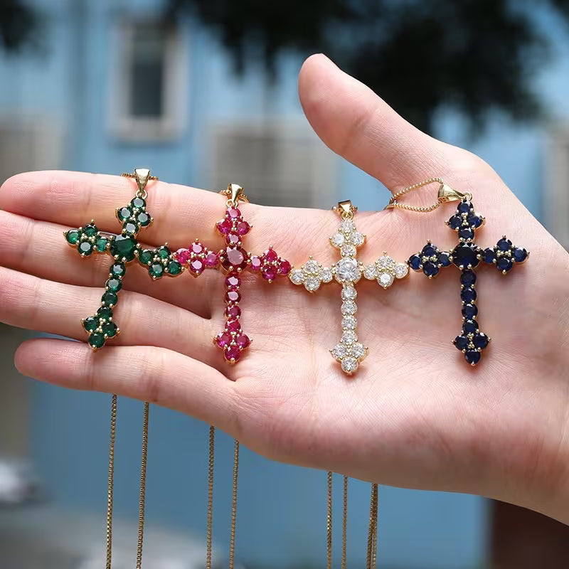 Zirconia Golden Toned Cross