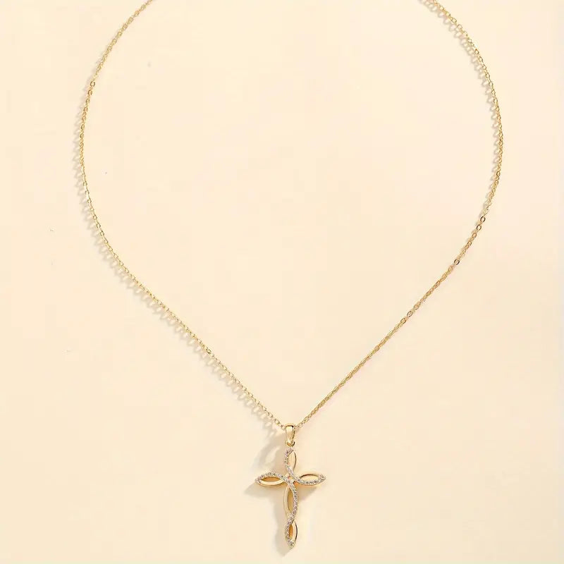 Copper Faux Gem Cross Pendant Necklace