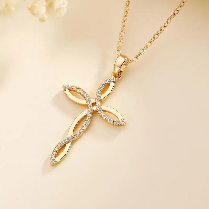 Copper Faux Gem Cross Pendant Necklace