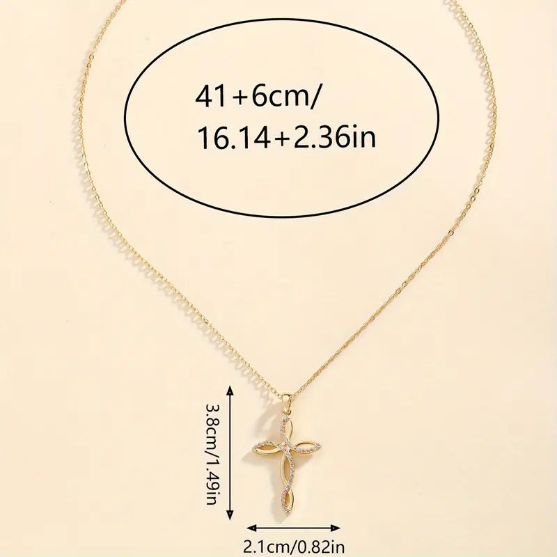 Copper Faux Gem Cross Pendant Necklace