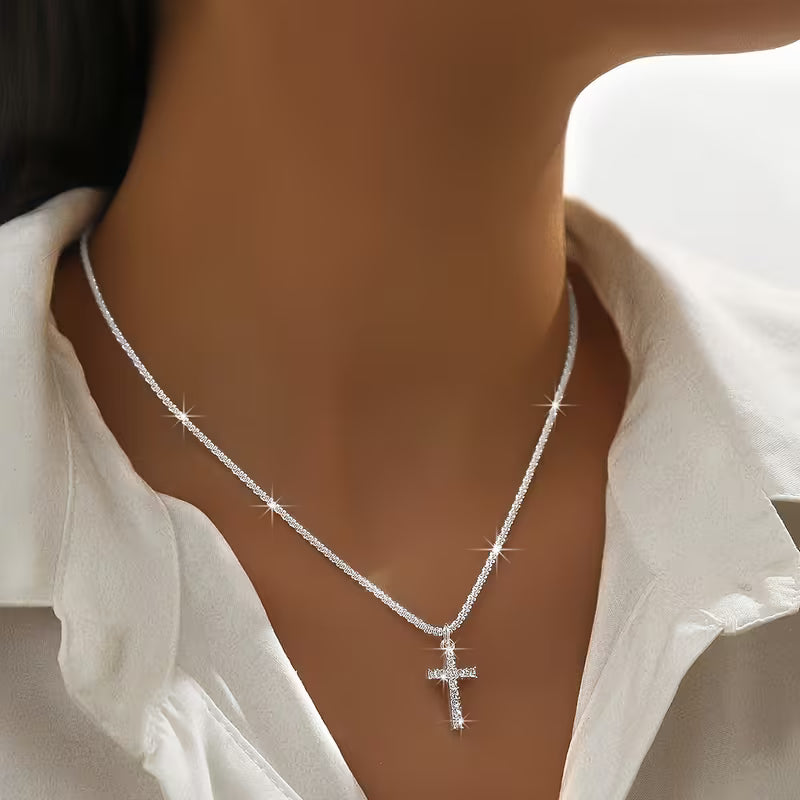 Zirconia 3in1 Set Cross Pendant Necklace