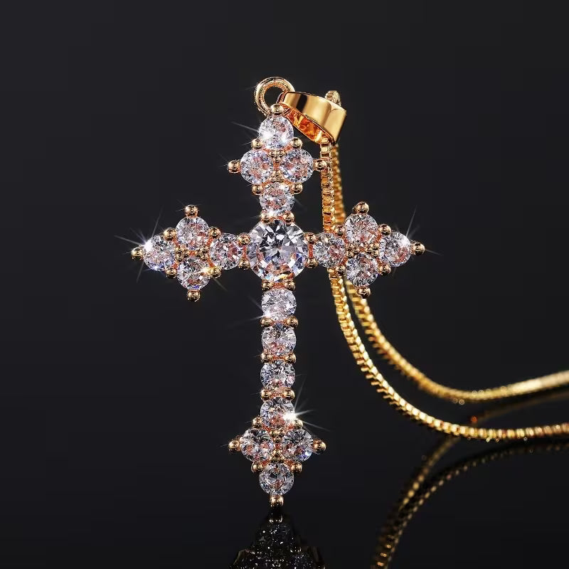 Zirconia Golden Toned Cross