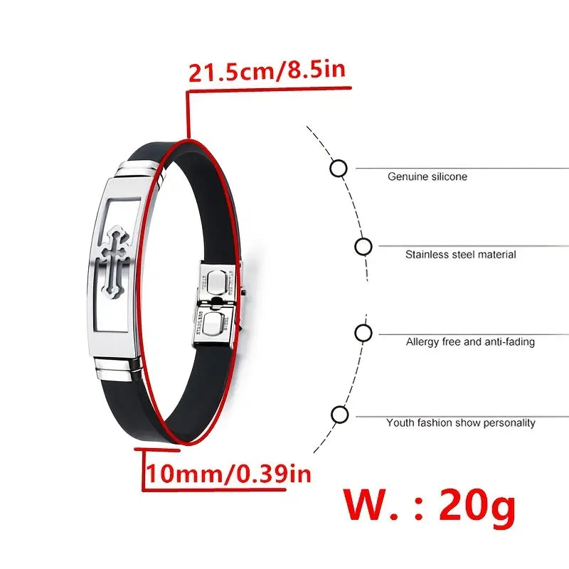 SS Silicon Bracelet with Cross
