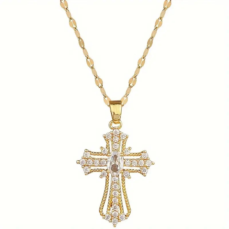 Cross Sparkling Cubic Zirconia Copper Pendant Necklace