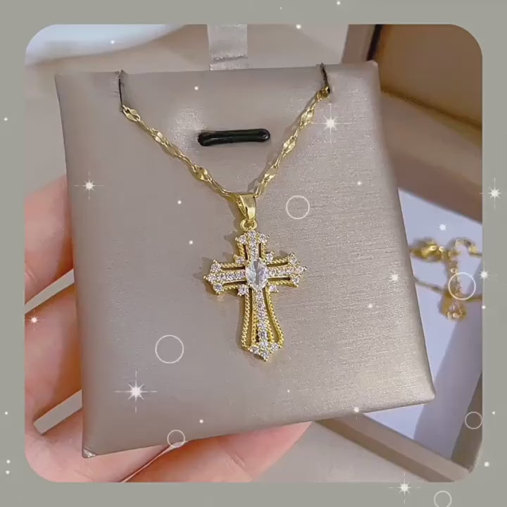 Cross Sparkling Cubic Zirconia Copper Pendant Necklace